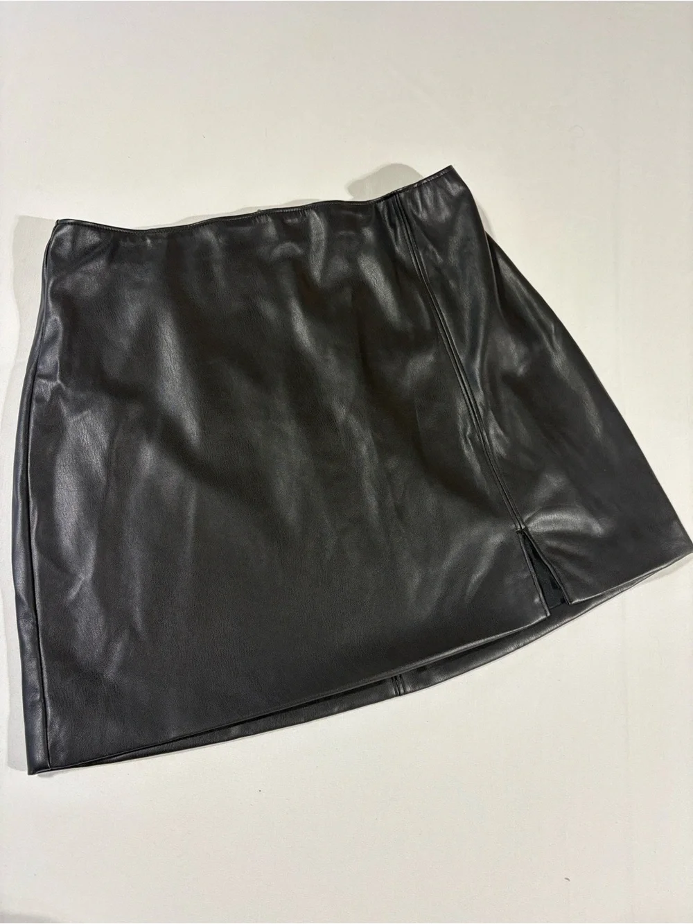 Hollister Black Faux Leather Mini Skirt with Front Slit Large